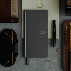 Leather Steel Gray Weeks Hardcover Book / Weekly Horizontal / JPN edition / Apr start / Mon start